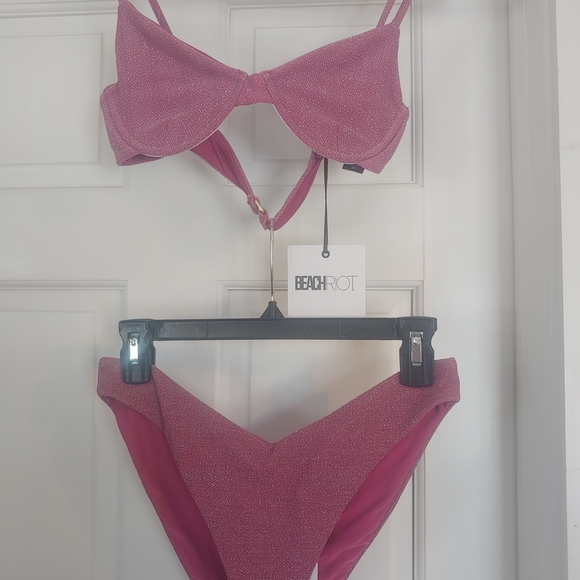 Beach Riot Other - Beach Riot Pink Shimmery Two-Piece Bikini Set